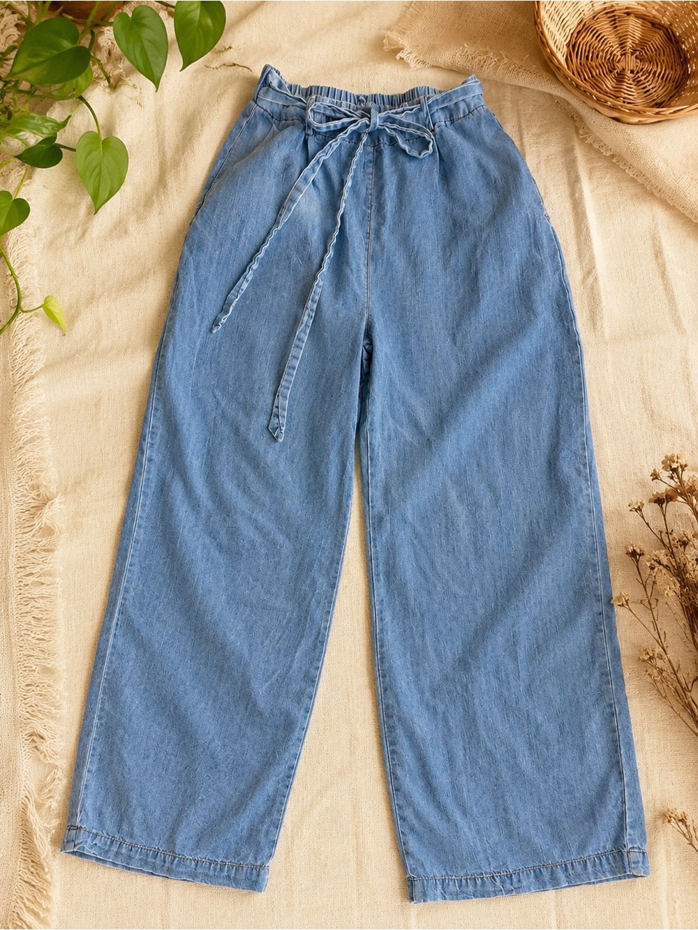 Blue Rain Francesca’s Chambray Wide Leg Tie Waist Pants Size S